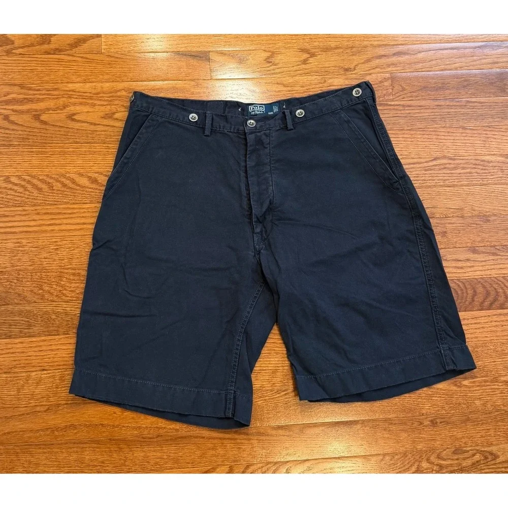Vintage Polo Ralph Lauren Chino Shorts Mens 36 Navy Buckle Back Military Utility